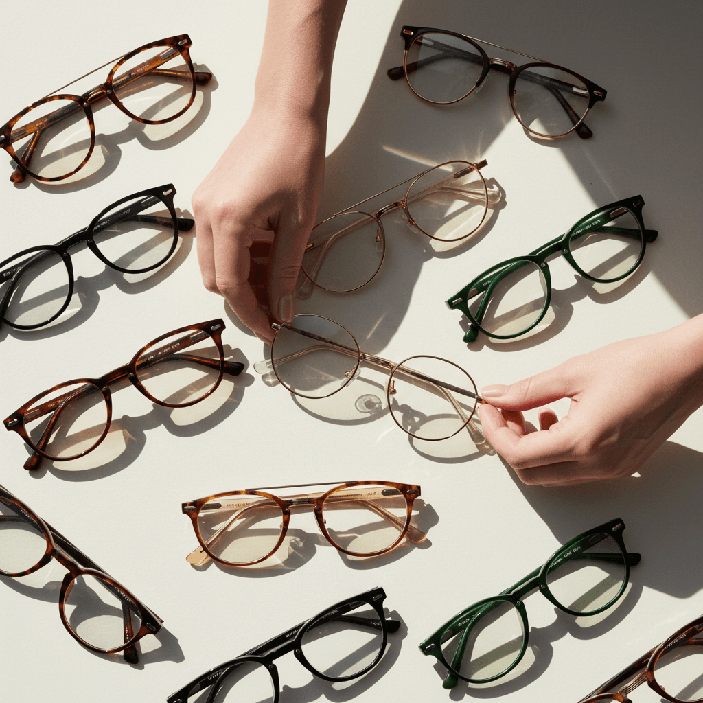 Premium eyewear frames arranged for display