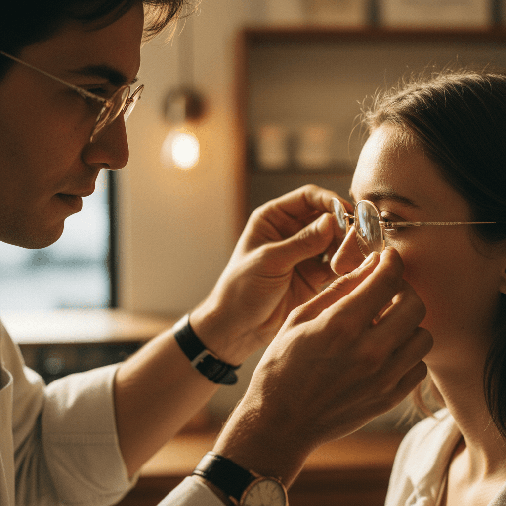 Frame fitting moment with customer