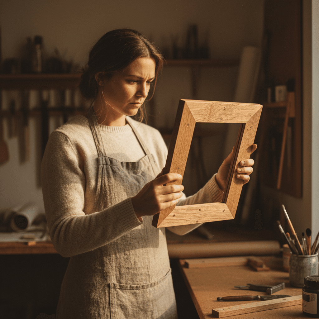 Person examining eyewear frame quality