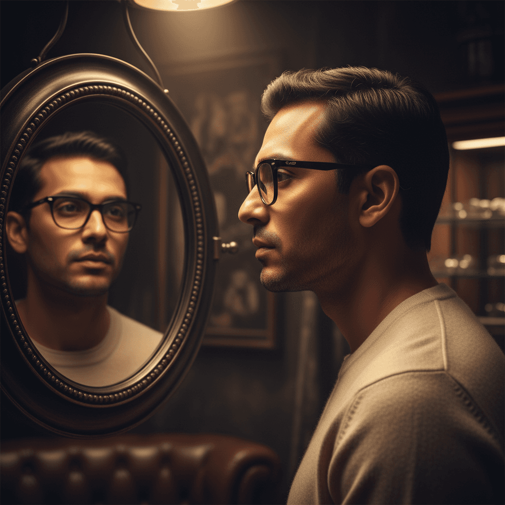 Man trying on premium cat-eye frames